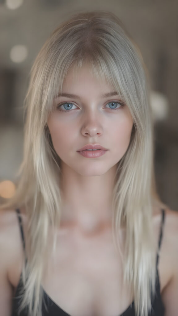 ((portrait)), detailed pencil drawing, silvery-skinned (((young girl))), long straight platinum hair, (((black thin and short dress)))