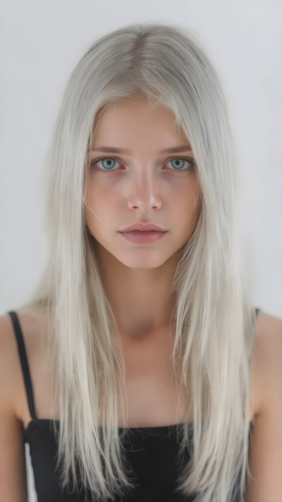 ((portrait)), detailed pencil drawing, silvery-skinned (((young girl))), long straight platinum hair, (((black thin and short dress)))