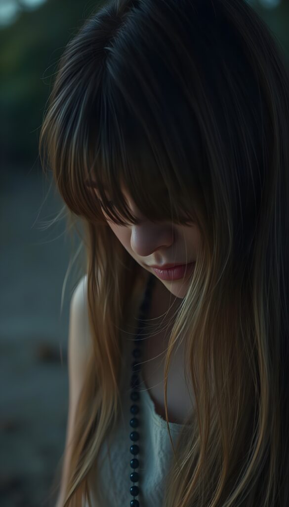 sad girl, (being heartbroken), long hair falls down