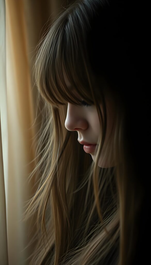 sad girl, (being heartbroken), long hair falls down