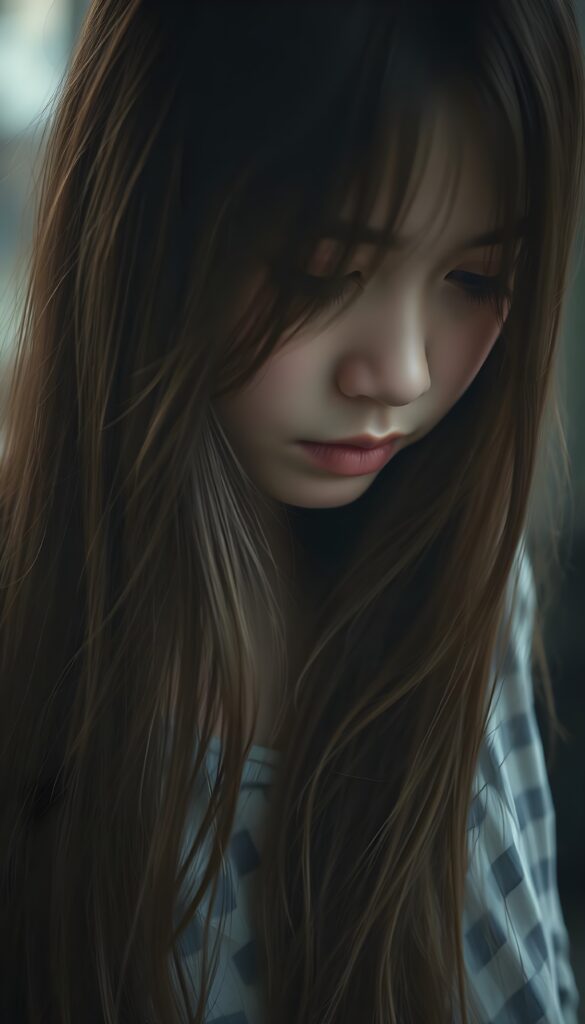 sad girl, (being heartbroken), long hair falls down