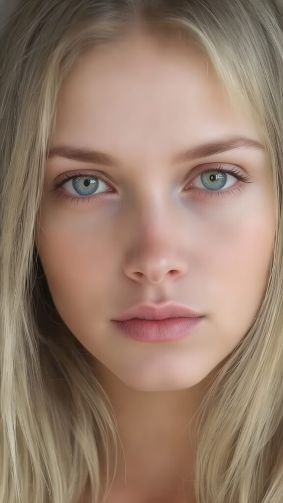 show me a stunning and gorgeous girl. The girl has beautiful long straight soft hair. Her hair falls gently over her upper body. She has beautiful, shiny realistic green eyes, flawless skin and a pouty mouth. Make the photo very realistic.