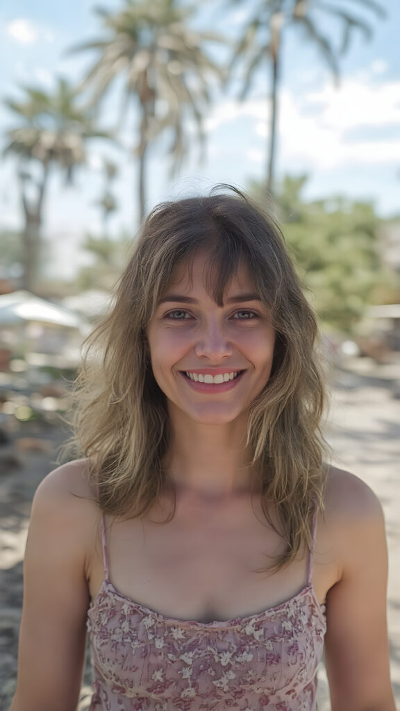 show me the happiest girl in the world on a sunny and beautiful day outdoors.