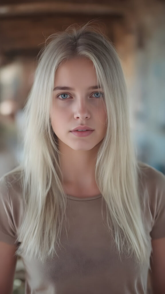 young adult girl, straight blond soft hair, she wears a t-shirt, she has a perfect body, stunning, gorgeous, realistic