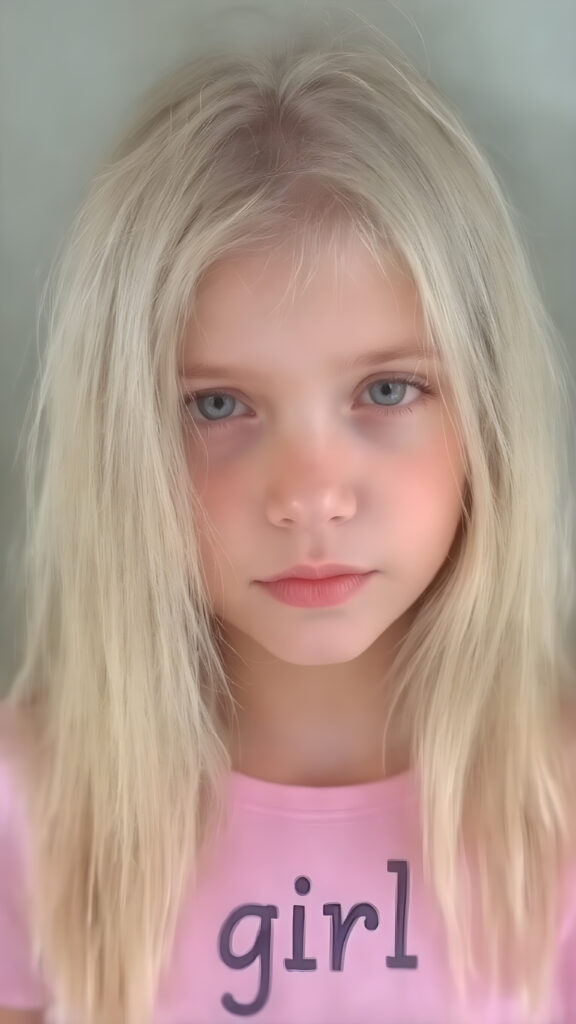 young adult girl, straight blond soft hair, she wears a t-shirt "girl"