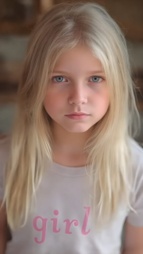 young adult girl, straight blond soft hair, she wears a t-shirt "girl"