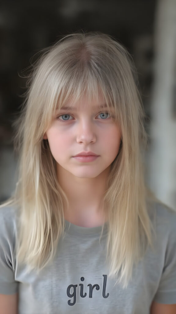 young adult girl, straight blond soft hair, she wears a t-shirt "girl"